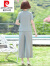 皮尔卡丹（pierre cardin）年轻妈夏装套装洋气中年时尚小衫中年老年女士夏季气质两件装 墨绿色 XL (建议105斤以下)