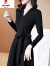 皮尔卡丹黑色长裙连衣裙秋季2024新款女装长袖V领高端气质赫本风小黑裙子 黑色 M 90-105