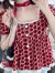 月袖（YUEXIU）夏季日系软妹小清新碎花方领蕾丝泡泡袖衬衫学生宽松百搭可爱上衣 红色花花上衣 S