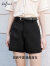 伊芙丽2023夏装新款黑色百搭设计感显瘦遮胯气质A摆短裤裤子女 黑色 S