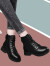 杰鲁森牛皮短靴女2024春季新款女鞋女靴子粗跟马丁靴女士皮鞋皮靴马丁鞋 黑色金属扣/加绒款 37