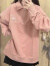 VZVG粉色polo领卫衣女秋冬设计感小众2023新款oversize长袖薄款上衣潮 粉色(加绒款) M