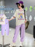 迪士尼（Disney）女童夏装套装2024新款儿童网红女孩运动衣服夏季大童夏款童装薄款 紫色t恤 160cm
