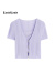 bebebebe2024夏季新款女士V领镂空短袖针织开衫两件套230602 淡紫 S