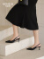 戈美其新中式国风包头凉鞋女2024年夏季新款印花细跟配裙子一字带高跟鞋 黑色 38