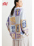 H&M女装毛衣春季女新款慵懒休闲提花针织圆领宽松套衫1044815 浅蓝色/紫色 155/80