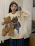 YZYO秋季韩版高中生中学生宽松针织衫上衣小熊毛衣女秋冬外穿2023年新 米白色 均码 85-155斤