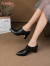 金利来（goldlion）女鞋女士小皮鞋高跟通勤鞋粗跟尖头深口单鞋 G602310087黑色34