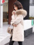 皮尔卡丹羽绒服女中长款2023冬季新款韩版小个子加厚真毛领白鸭绒时尚外套 米白色 XL 110-120