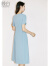 晚白2024年夏季款气质圆领修身显瘦纯色百搭通勤淑女短袖连衣裙 蓝色 XL