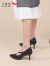 红蜻蜓（RED DRAGONFLY）高跟鞋女新款法式尖头浅口女鞋优雅气质牛皮细跟一字带通勤单鞋女 WFB240901 黑色 35