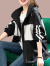 皮尔卡丹2024春秋新款女士短外套今年流行户外休闲洋气宽松夹克连帽短外套 黑色 XL(115-125斤拍)