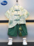 迪士尼（Disney）男童夏季儿童中国风套装中大童唐装汉服小男孩复古民族风童装童装 加绒绿色长袖 +荷包 90建议身高80-90cm2-3岁
