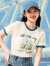 lagogo拉谷谷设计感撞色T恤女夏季新款圆领可爱卡通兔子印花短袖 米色(T2) 160/M/38
