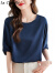 拉夏贝尔（La Chapelle）女士t恤五分袖2023年夏季新款纯色圆领蝙蝠袖套头中袖休闲T恤上衣 蓝色 M