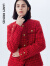 朗姿羊毛棉质法式气质小香风棉服短外套冬季新款女复古时尚 中国红色 L
