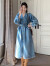 莫代尔法式牛仔连衣裙女2024春夏新款时尚高端气质感显瘦A字中长裙 蓝色 S(建议80-95斤)