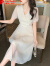 皮尔卡丹（pierre cardin）夏季旗袍改良版雪纺连衣裙子女夏装2023年新款小个子显瘦气质长裙 白色 S