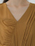 VOA双层乔其桑蚕丝V领短袖不对称拼接收腰真丝百褶连衣裙 AE1659 浣溪纱-棕黄（Y5） 165/L