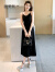 图美其（TUMEIQI）春夏新款吊带连衣裙女黑色法式V领性感显瘦气质a字一步中长裙 黑色 S