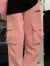LANWEIFEILEI套装女夏季新款韩版宽松短袖T恤粉色工装裤多巴胺女孩穿搭两件套 黑色上衣单件 S