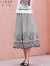 犁人坊法式复古半身裙2024夏季商场同款女装民族风刺绣条纹A字裙 56浅灰 XL