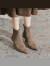 Baldauren时装靴韩版女靴秋冬新款绒面拼接低筒短靴细跟尖头高跟靴子 黑色 34