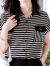 啄木鸟品牌女装短袖衬衫女夏季气质休闲百搭条纹翻领撞色衬衣法式设计 黑条纹 L