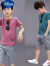 迪士尼（Disney）童装男童夏装套装2024新款夏款洋气帅运动短袖韩版大儿童 墨镜绿色纯棉套装(上衣+裤子) 110 建议身高100厘米以下