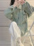 拉夏贝尔牛仔短外套女2024年春秋季新款洋气宽松休闲风开衫长袖女装上衣 绿色 2XL(建议140-160斤)
