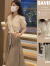 桂雪格夏季短袖连衣裙女装2024新款韩版显瘦潮流气质中长款套装纱裙子女 杏色两件套 M（95-105斤）