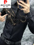 皮尔卡丹秋季新款帅气弹力时尚商务休闲男士修身无痕百搭烫钻长袖衬衫 黑色加绒 L(100-120斤)