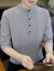 啄木鸟（TUCANO）亚麻衬衫男半袖衬衣夏季棉麻男士韩版休闲条纹男装立领七分袖衣服 卡其 XL