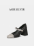 MISS SILVER方头高跟鞋女2024年新款浅口粗跟亮片单鞋水钻玛丽珍鞋 黑色 6cm 34