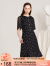 蓝地（LANDI）女装花型圆领连衣裙LTXL462 黑色 S