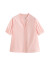 茵曼小众V领短袖白衬衫女夏季宽松百搭洋气高级感上衣 水粉色 XL 