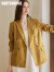 ROEYSHOUSE罗衣职业通勤棉麻西装外套女2024夏季新款时尚纯色修身西服10451 棕黄 S