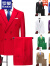 罗蒙（ROMON）春夏红色双排扣西装套装男士大码商务正装西服外套演出礼服两件套 藏青色 M