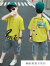 迪士尼（Disney）男童套装 新款中大儿童4-12岁男孩短袖T恤牛仔裤两件套学生衣服 黄色 150码建议身高135-145CM