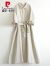 皮尔卡丹高档品牌女装系带收腰中袖七分袖亚麻棉麻衬衫连衣裙气质女神范 米白色 L 115-125斤
