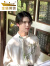 金盾（JINDUN）新中式男装中国风翠竹印花长袖衬衫男款改良版汉服清冷感禅意上衣 白色 L 120-135斤