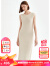 朗姿无袖气质显瘦高级感连衣裙女夏季新款裙子法式修身长裙 米白色 M