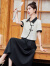 皮尔卡丹夏季中式短袖连衣裙女装2024新款韩版显瘦时尚气质中长款套装裙子 咸菜绿+半身裙 L（105-115斤）