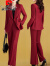 皮尔卡丹时装套装2024年新款女装春秋时尚气质红色职业春季西装两件套套装 红色 2XL/175