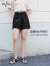 伊芙丽2023夏装新款黑色百搭设计感显瘦遮胯气质A摆短裤裤子女 黑色 S