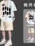 曙影（SHUYING）短袖t恤男青年夏季宽松薄款t恤男学生衣服男装搭配一套休闲套装男 W102白色+D212黑色短裤 4XL 170斤-185斤