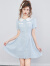 西遇小香风设计感娃娃领连衣裙女2024年春季新款收腰显瘦衬衫a字短裙 蓝色 XL