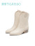 蹀愫（tigrisso）冬新时髦美拉德风复古尖头粗跟增高6寸西部牛仔靴TA32744-11 米白色牛皮革 35