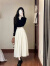 莉纱芙特早秋季搭配一整套奶系穿搭长裙2024新款今两装连衣裙 上衣+半身裙 S（建议：85-95斤）
