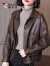 啄木鸟pu皮衣外套女装春秋季2024新款时尚洋气中年夹克上衣 611#棕色 M （105斤内）